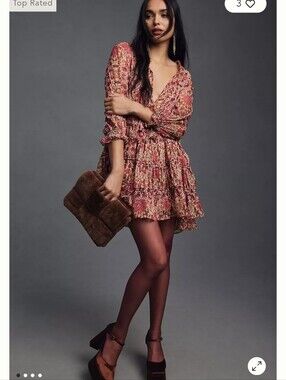 MISA LOS ANGELES V-neck MINI DRESS IN FLORAL Hibiscus SHEER  Anthropologie XS